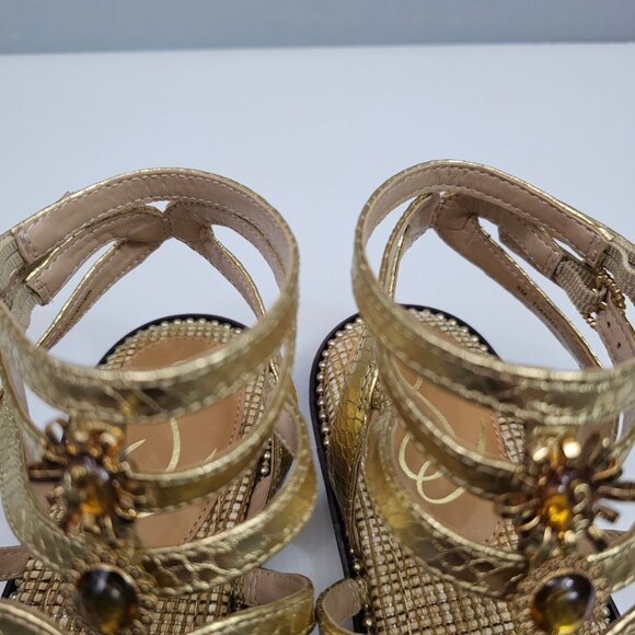 Sam Edelman Tianna Gladiator Sandal Womens 8 Gold Embellished Ankle Strap NEW - Picture 9 of 15